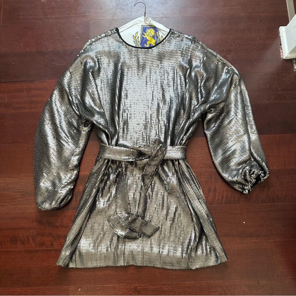 Anine Bing Silver Sequin Mini Dress